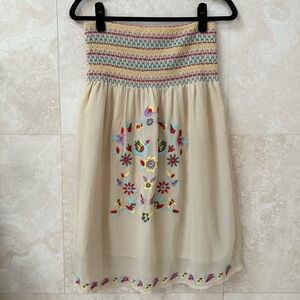 Vintage Y2K Flying Tomato Strapless Smocked Boho Dress Size L Embroidered